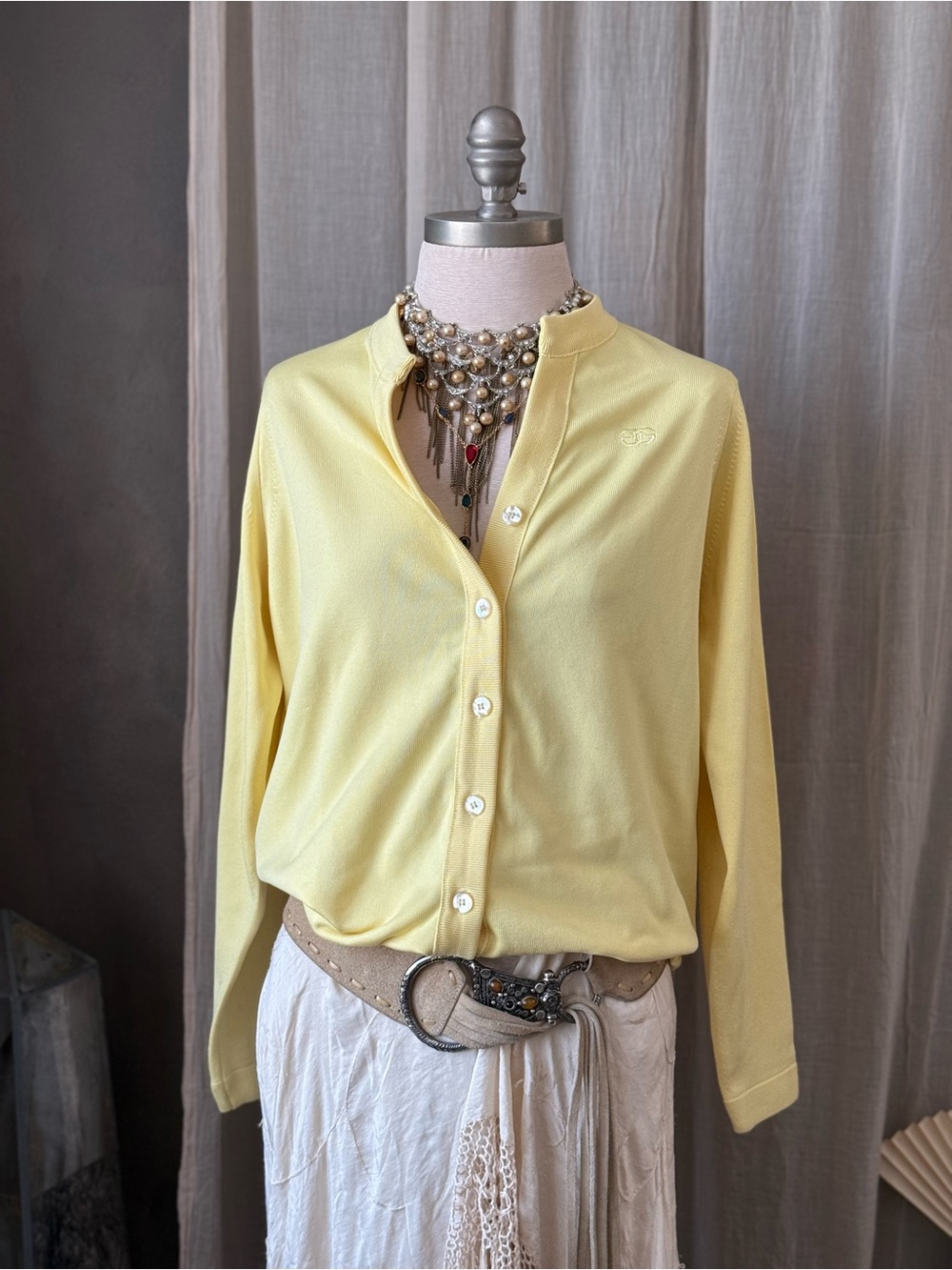 Rare Givenchy Vintage 1970s sport butter Yellow button down v neck cardigan y2k